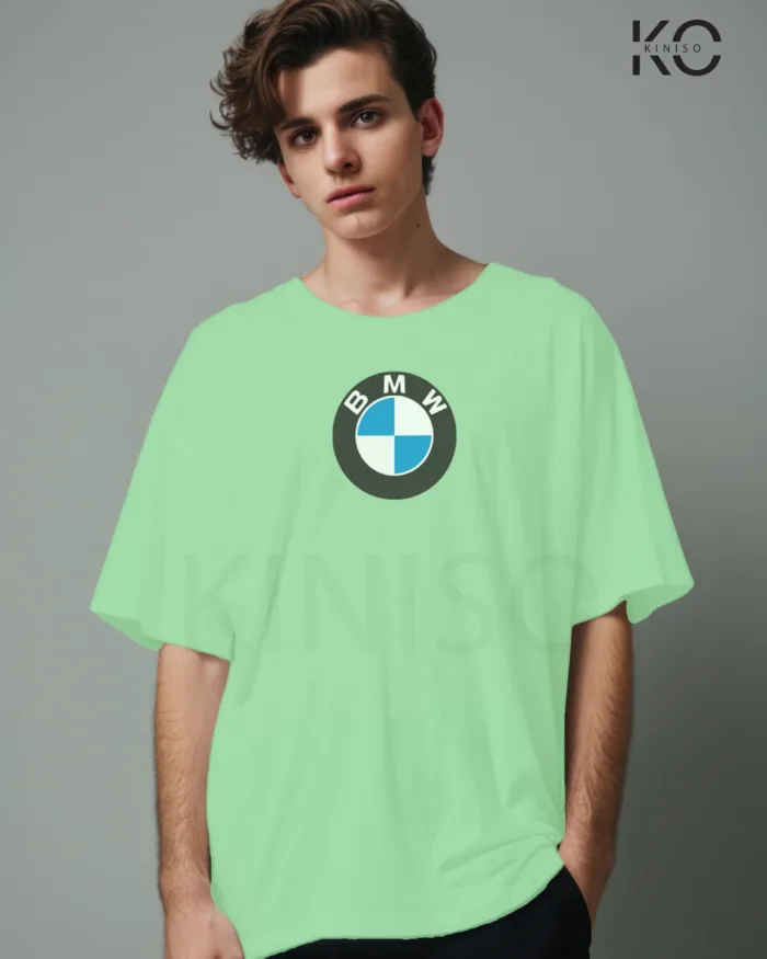 Image of Pastel Mint color drop shoulder t-shirt with BMW M3 Print for men at reasonable price